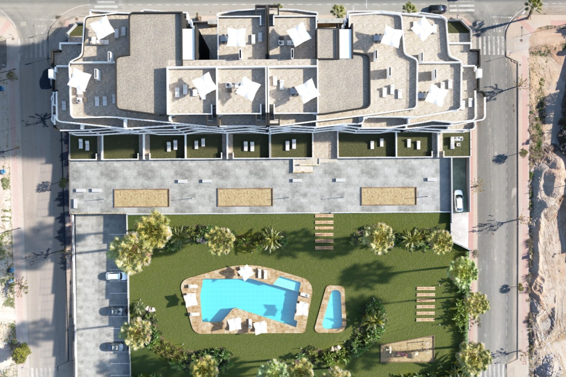 Fasada - Kompleks apartamentów z basenem i terenami zielonymi w San Miguel de Salinas, Alicante (Costa Blanca Południe)