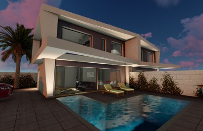 Fachada Noche - Nueva Fase Villa Independiente en Monte Y Mar, Gran Alacant, Playa del Carabassí, Alicante (Costa Blanca)